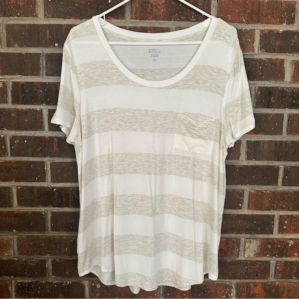Women's White & Tan Striped Market & Spruce Tee